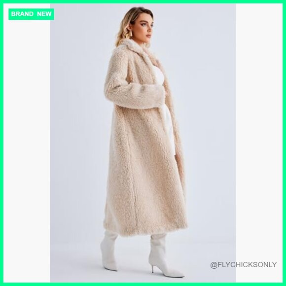 Faux Fur Open Front Long Cardigan Coat with Pockets - Picture 3 of 7